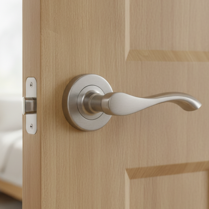 Algarve Satin Chrome Wave Lever on Round Rose
