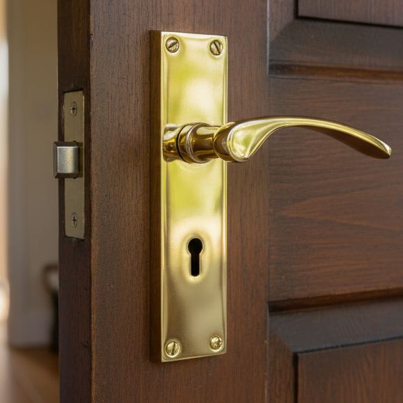 Sophia Polished Brass Curved Lever Keyhole Door Handles