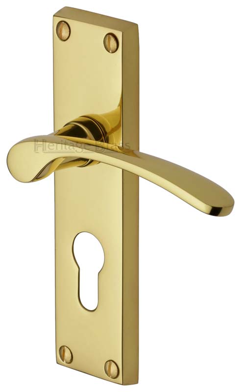 Sophia Curved Lever Polished Brass 48mm Euro Cylinder Door Handles