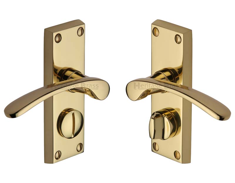 Sophia Curved Lever Polished Brass Privacy Door Handles