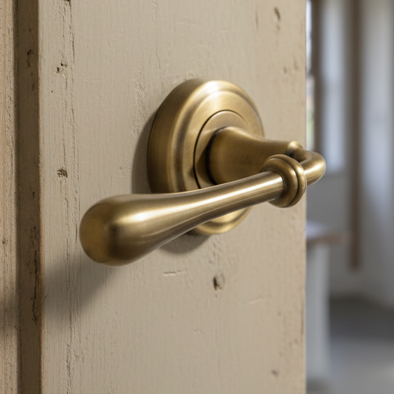 Roma Distressed Brass Decorative Lever on Round Rose