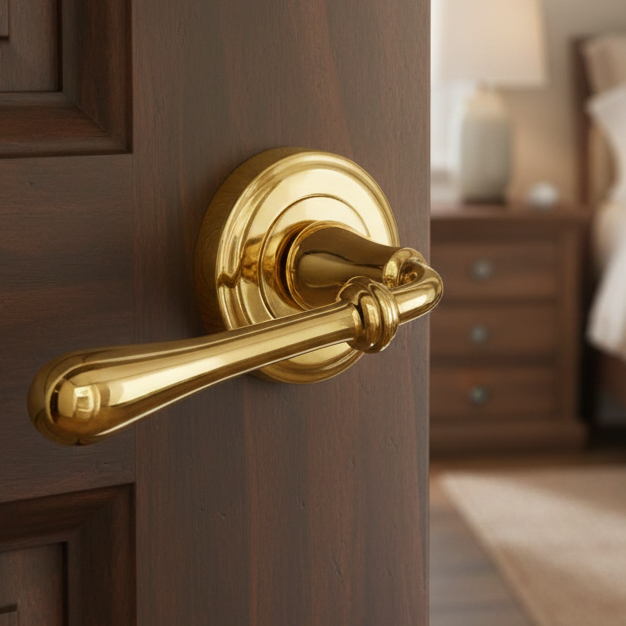 Roma Polished Brass Decorative Lever on Round Rose