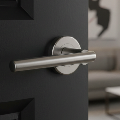 Challenger Satin Chrome Tubular Lever on Round Rose