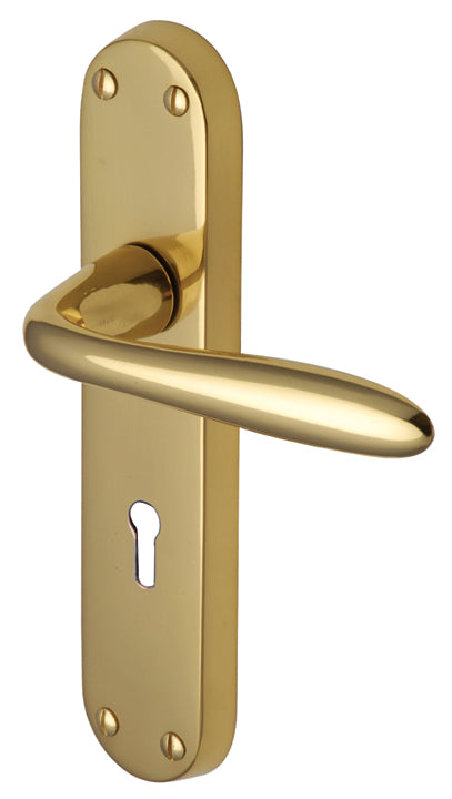 Sutton Shaped Lever Polished Brass Keyhole Door Handles