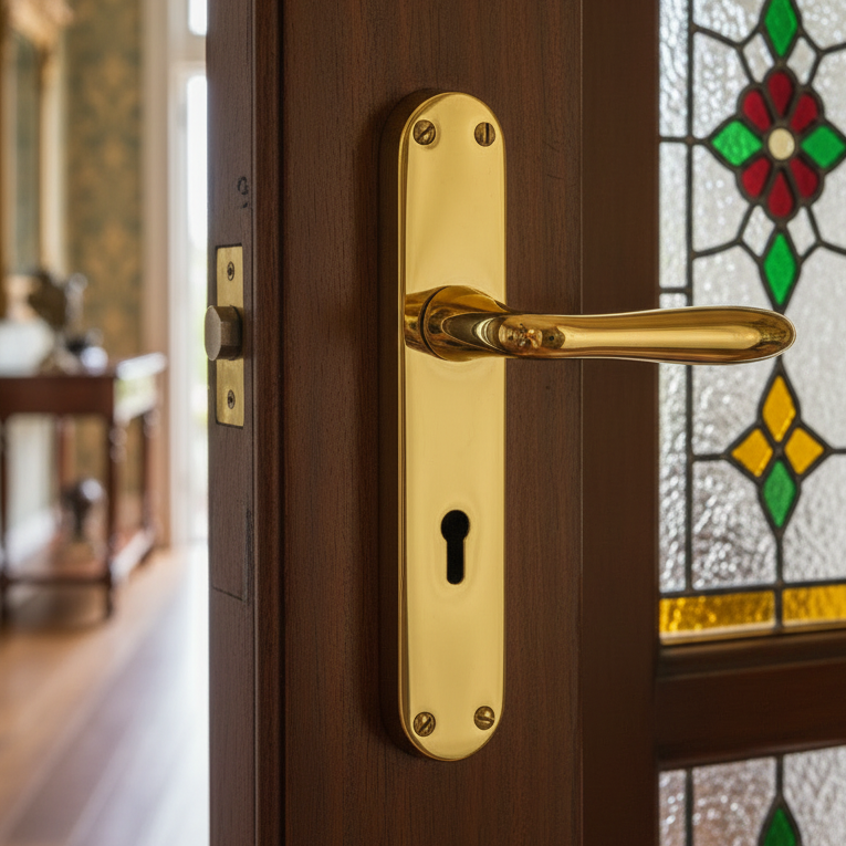 Sutton Shaped Lever Polished Brass Keyhole Door Handles