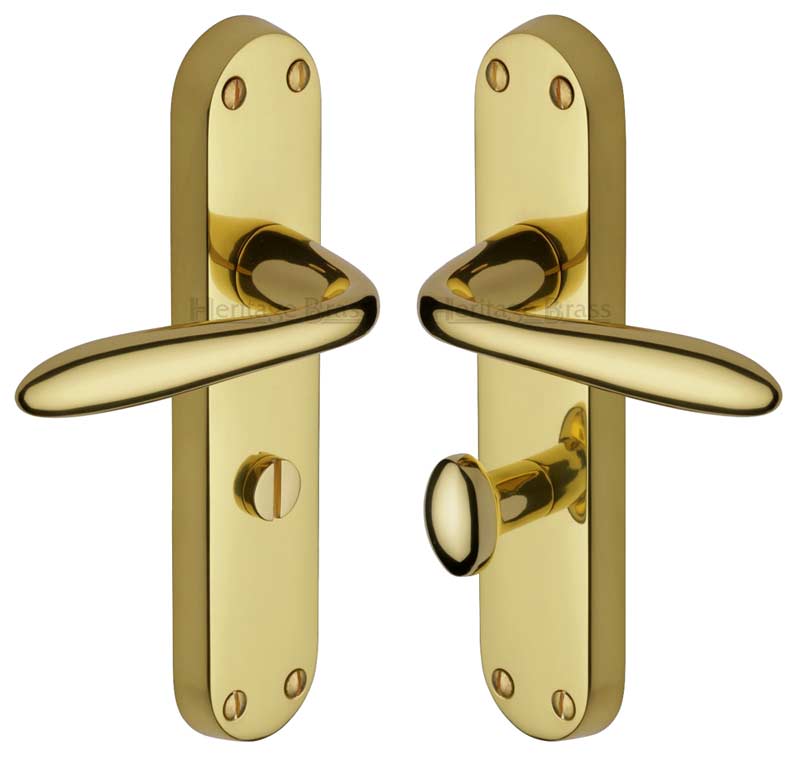 Sutton Shaped Lever Polished Brass Bathroom Door Handles