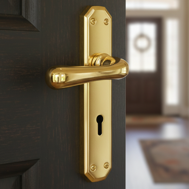 Charlbury Contoured Lever Polished Brass Keyhole Door Handles