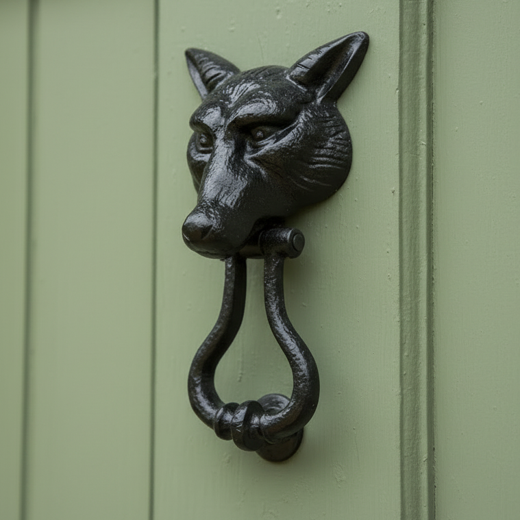 Black Antique Iron Fox Head Front Door Knocker 574