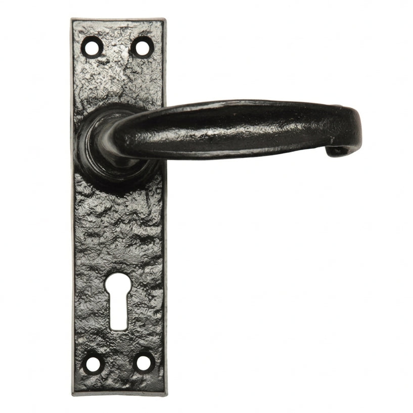 Black Antique Lever Lock Door Handles 152x38mm 2440