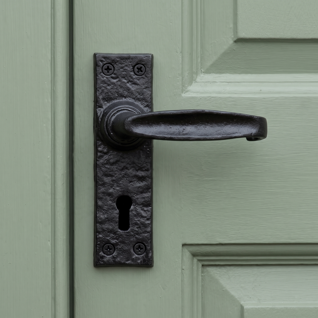Black Antique Lever Lock Door Handles 152x38mm 2440