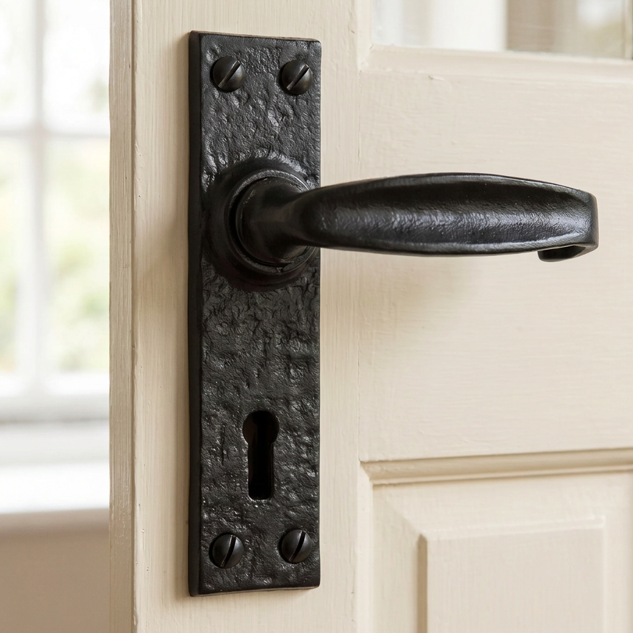 Black Antique Lever Lock Door Handles 152x38mm 2440