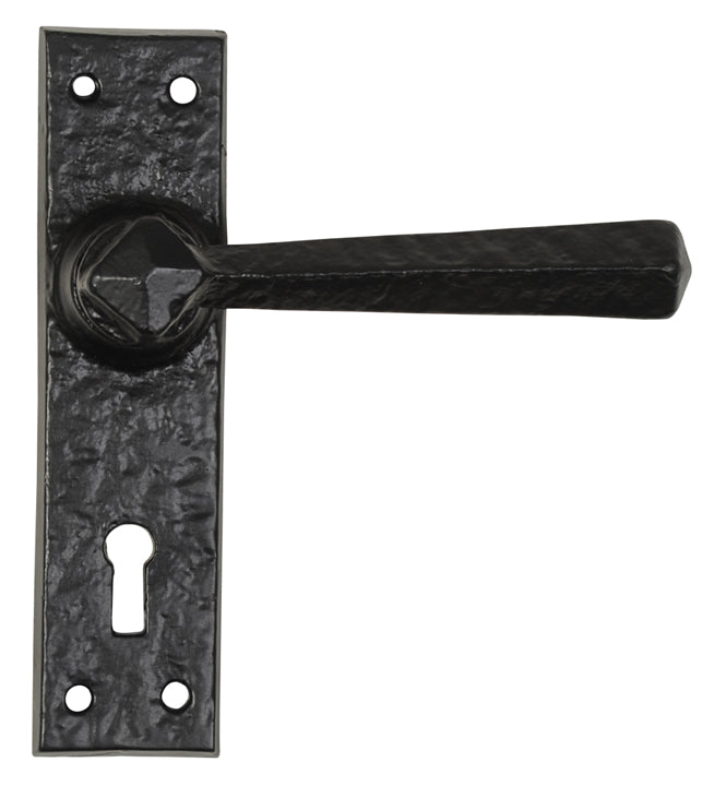 Black Antique Lever Lock Door Handles 152x38mm 2445