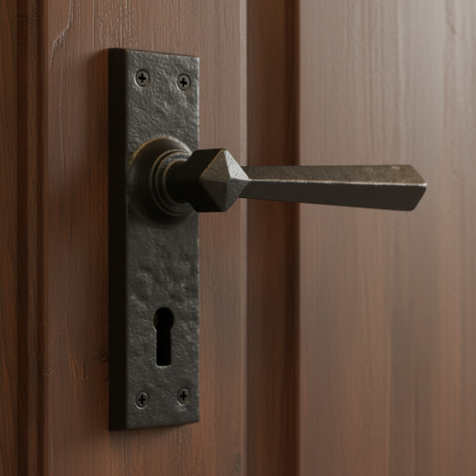 Black Antique Lever Lock Door Handles 152x38mm 2445