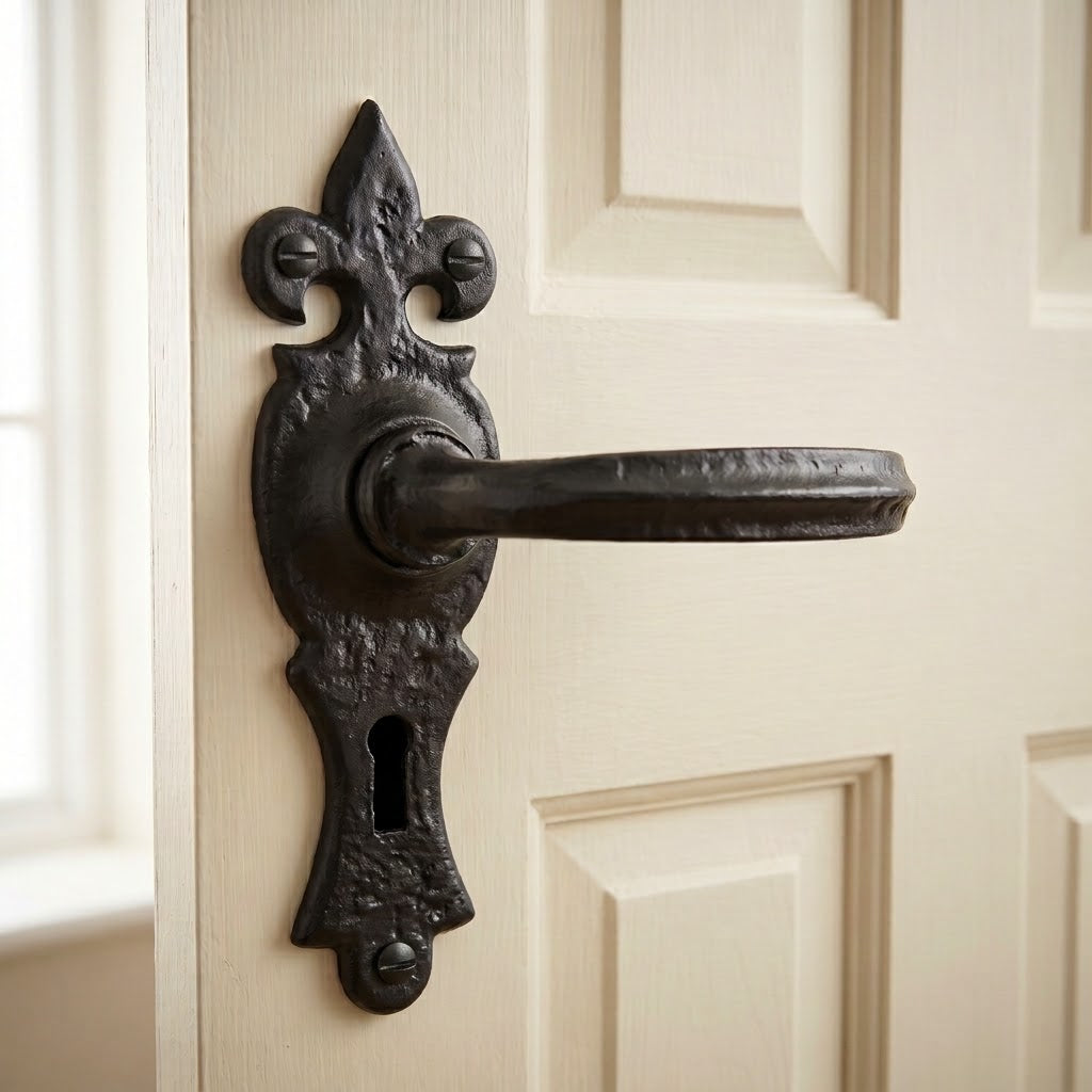 Black Antique Lever Lock Door Handles 159x50mm 2448