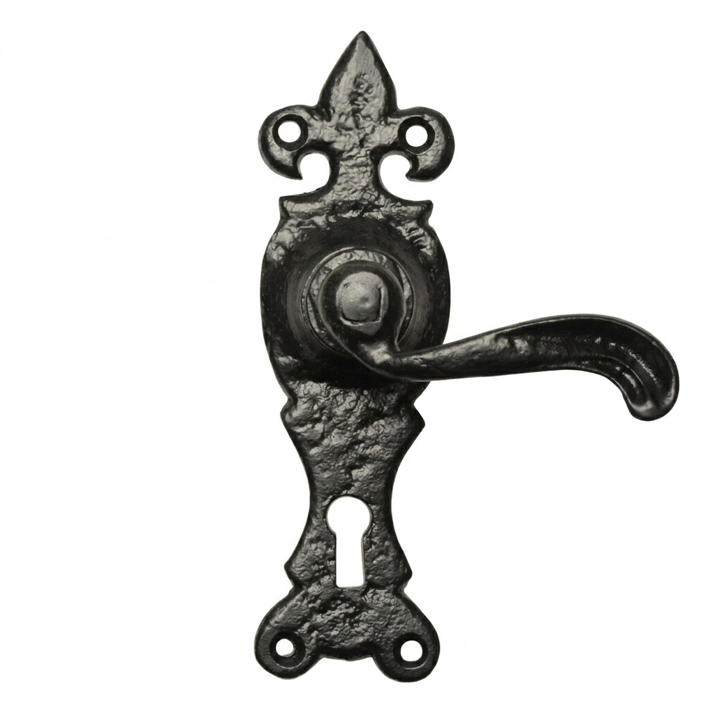 Black Antique Lever Lock Door Handles 165x50mm 2449