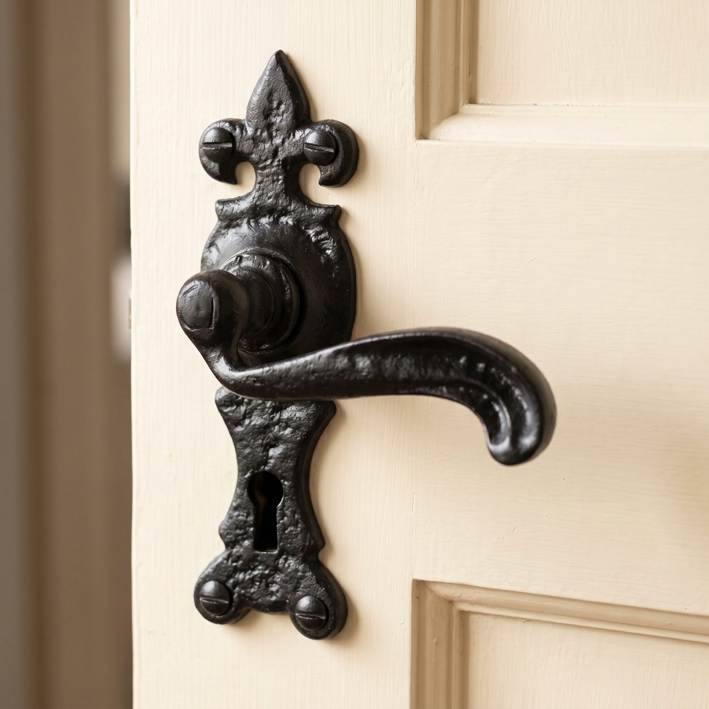 Black Antique Lever Lock Door Handles 165x50mm 2449