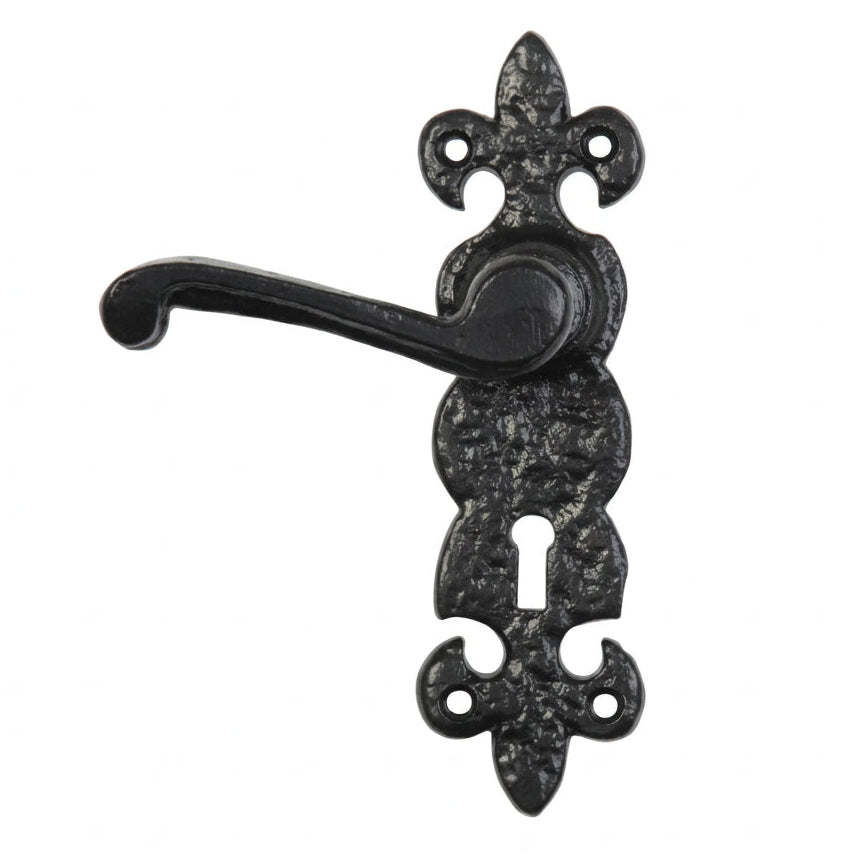 Black Antique Lever Lock Door Handles 190x57mm 2450
