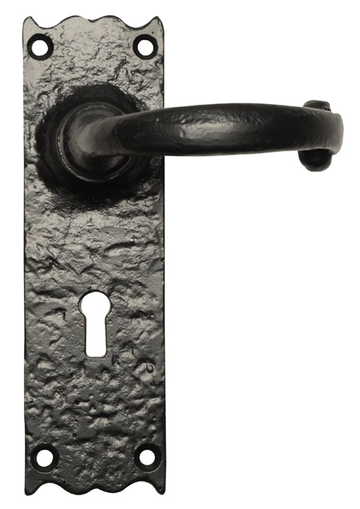 Black Antique Lever Lock Door Handles 164x47mm 2451