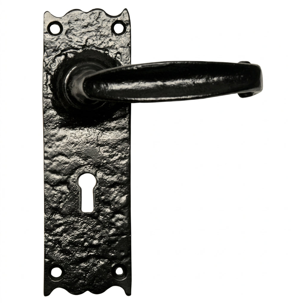 Black Antique Lever Lock Door Handles 164x47mm 2454
