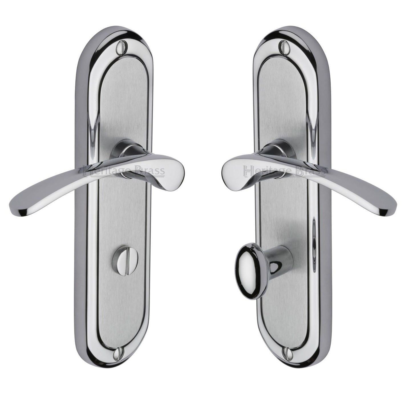 Ambassador Curved Lever Dual Finish Chrome Bathroom Lock Door Handles