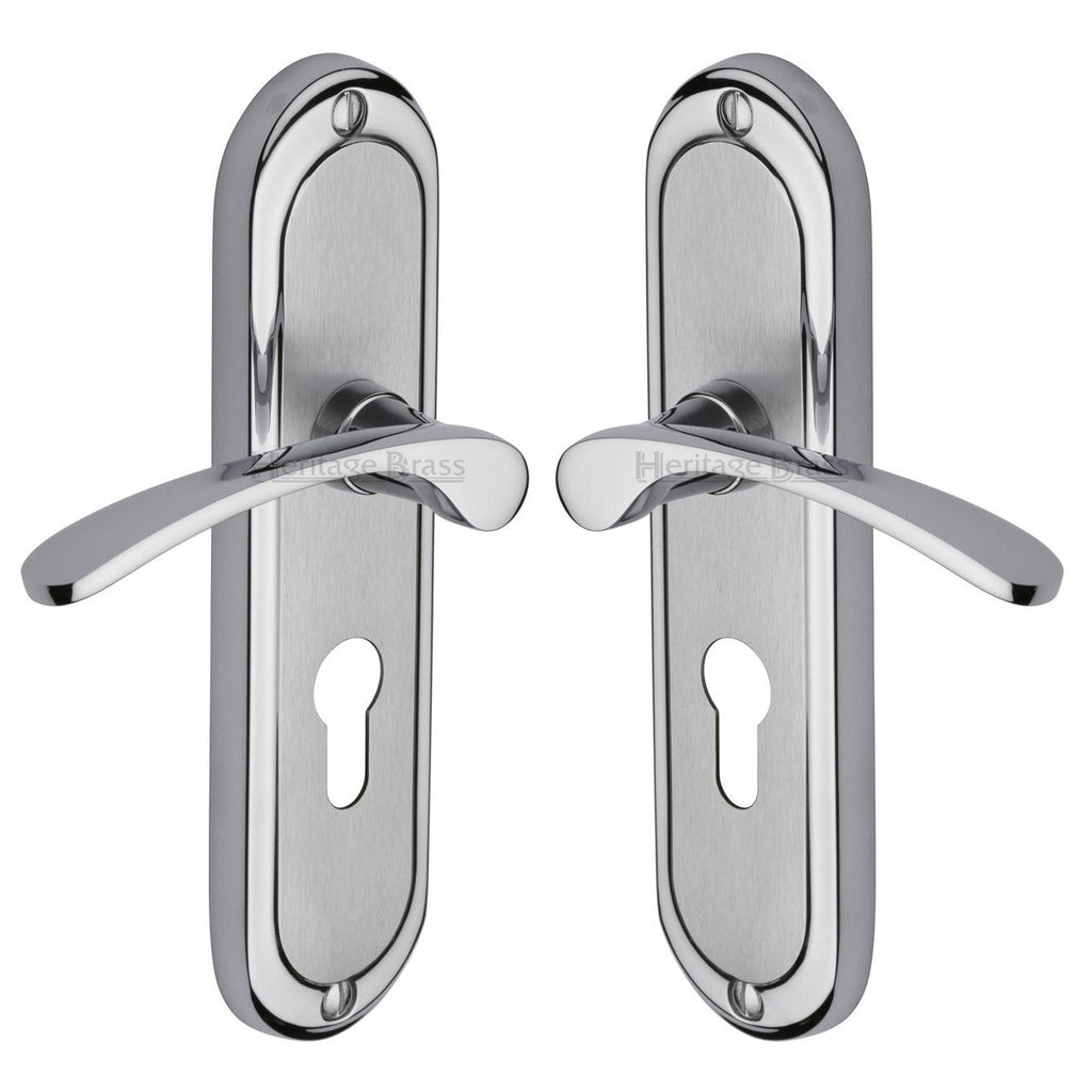 Ambassador Curved Lever Dual Finish Chrome 48mm Euro Door Handles