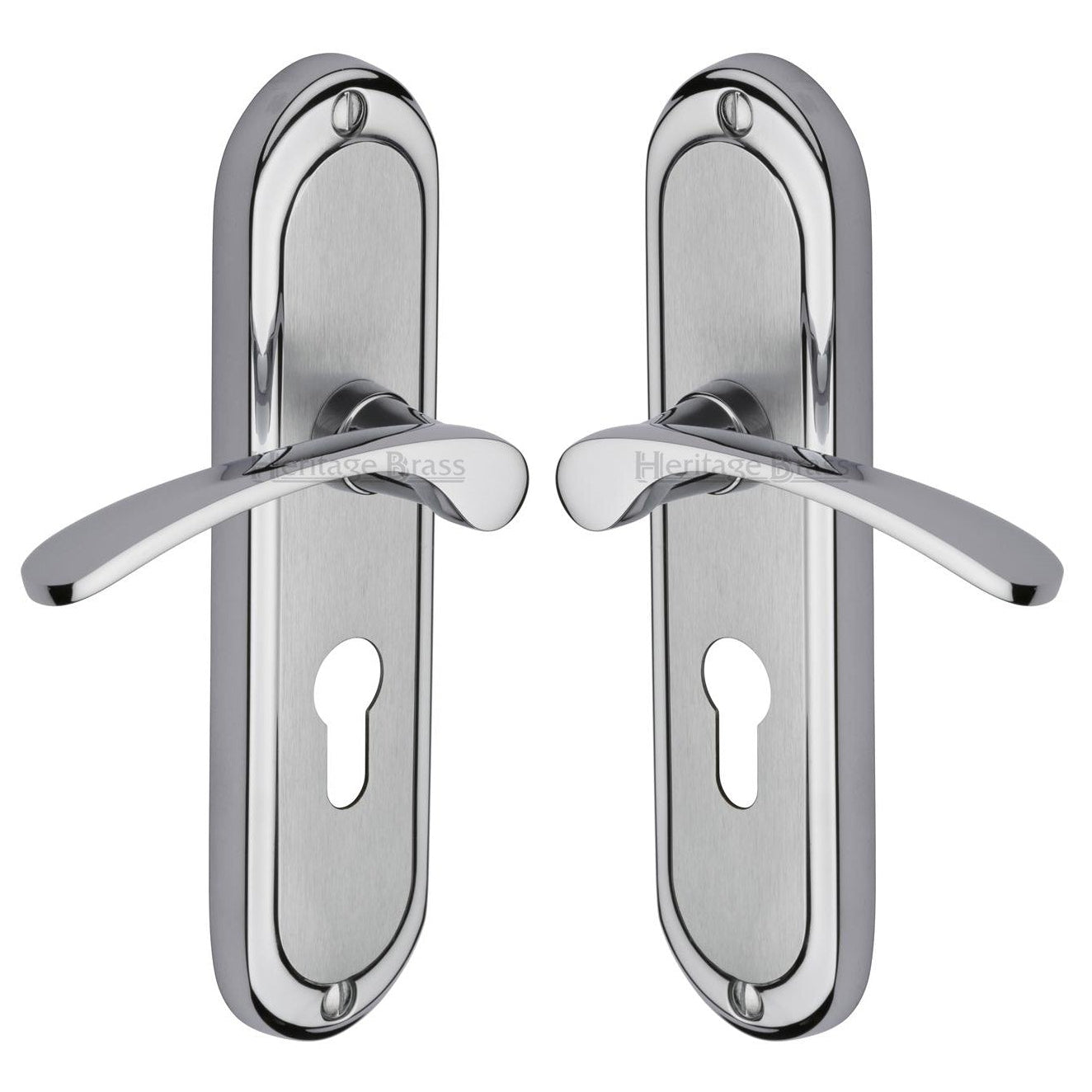 Ambassador Curved Lever Dual Finish Chrome 48mm Euro Door Handles