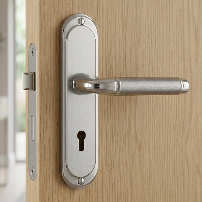 Saturn Straight Lever Dual Finish Chrome Keyhole Door Handles