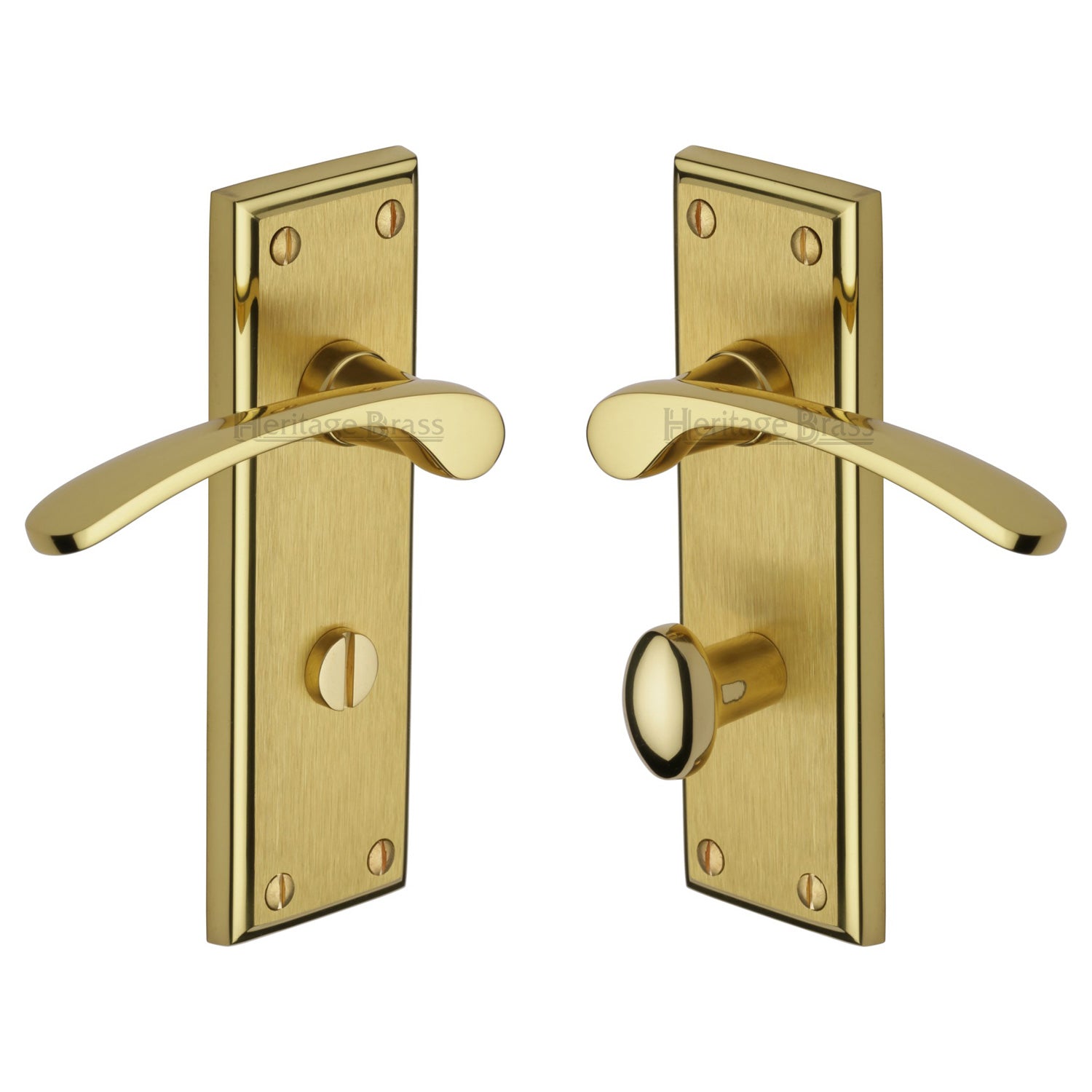Hilton Curved Lever Dual Finish Brass Bathroom Lock Door Handles