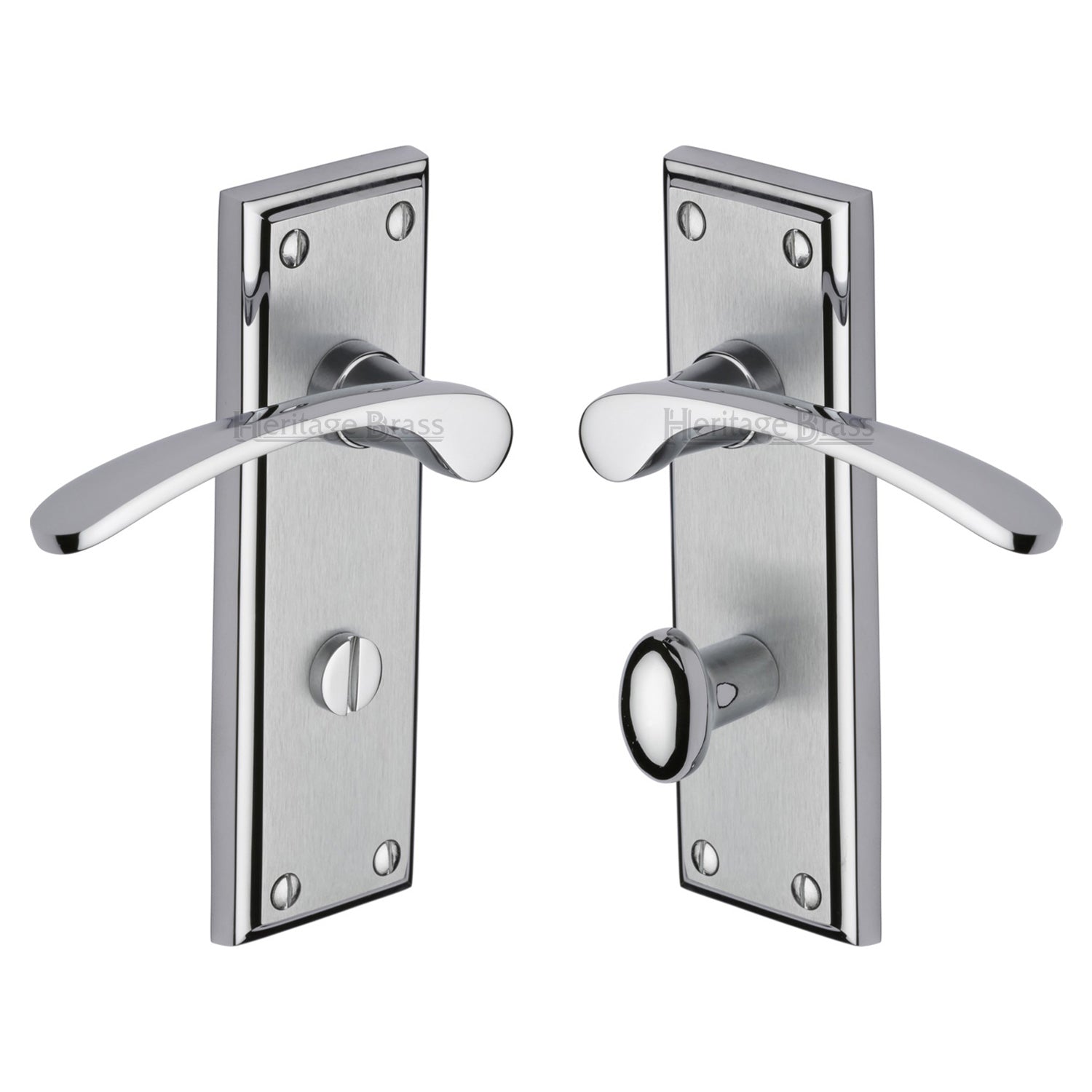 Hilton Curved Lever Dual Finish Chrome Bathroom Lock Door Handles