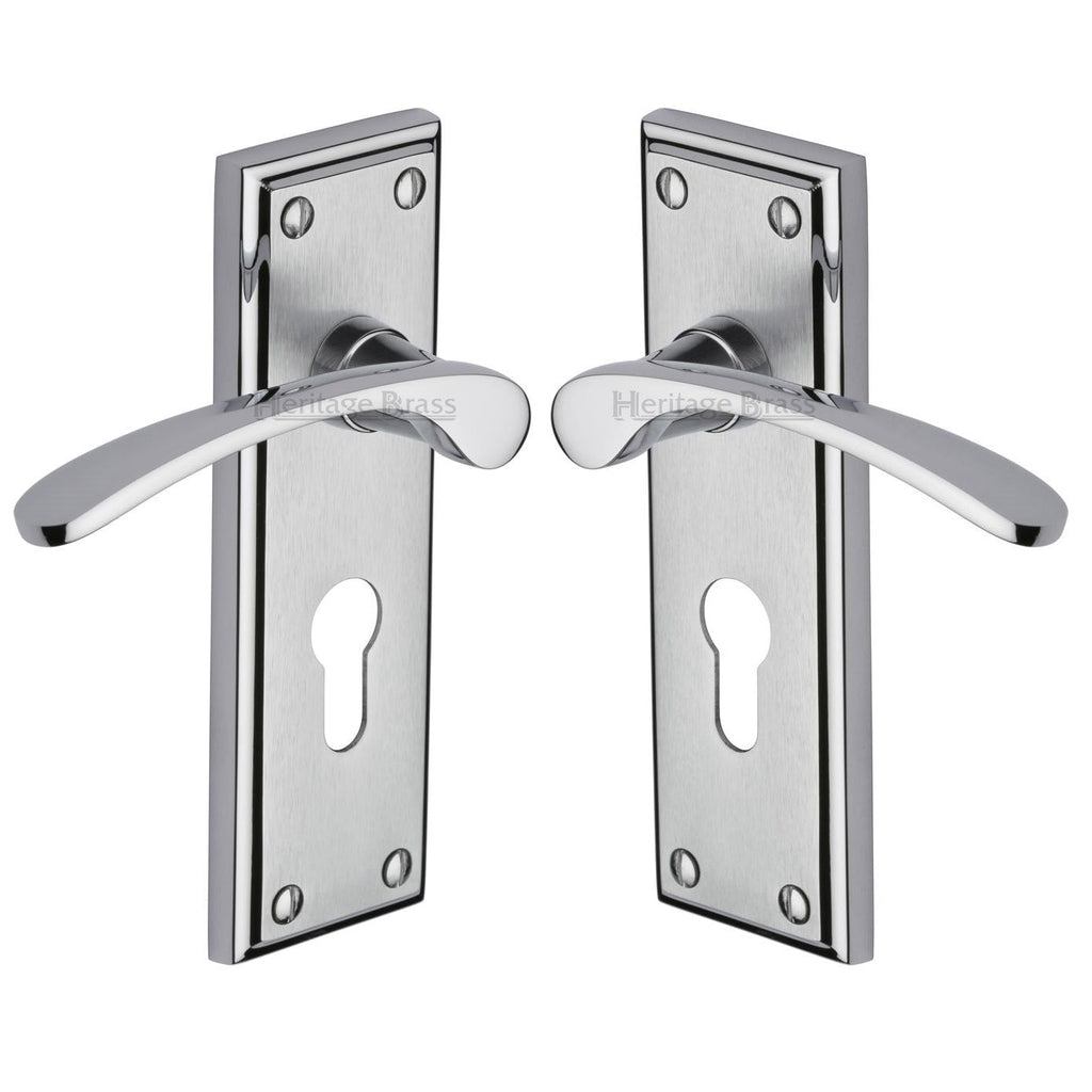 Hilton Curved Lever Dual Finish Chrome 48mm Euro Door Handles