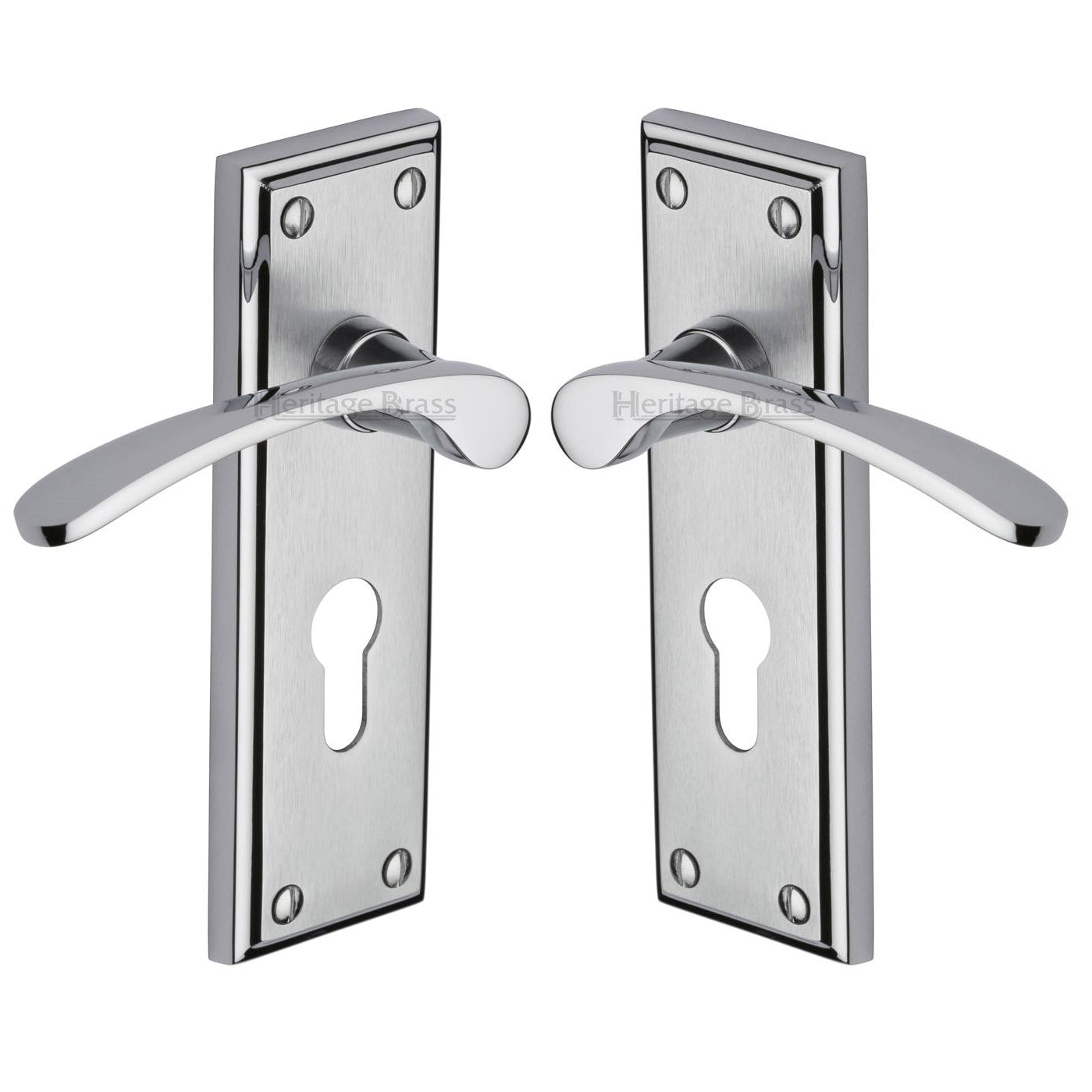 Hilton Curved Lever Dual Finish Chrome 48mm Euro Door Handles