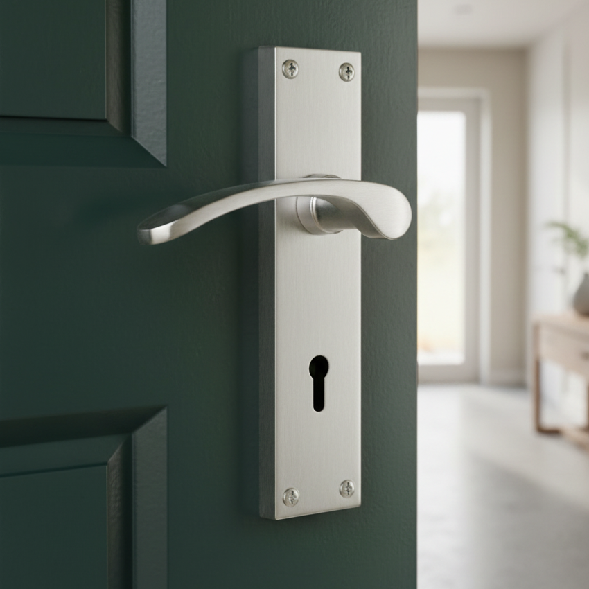 Sophia Curved Lever Satin Chrome Keyhole Door Handles