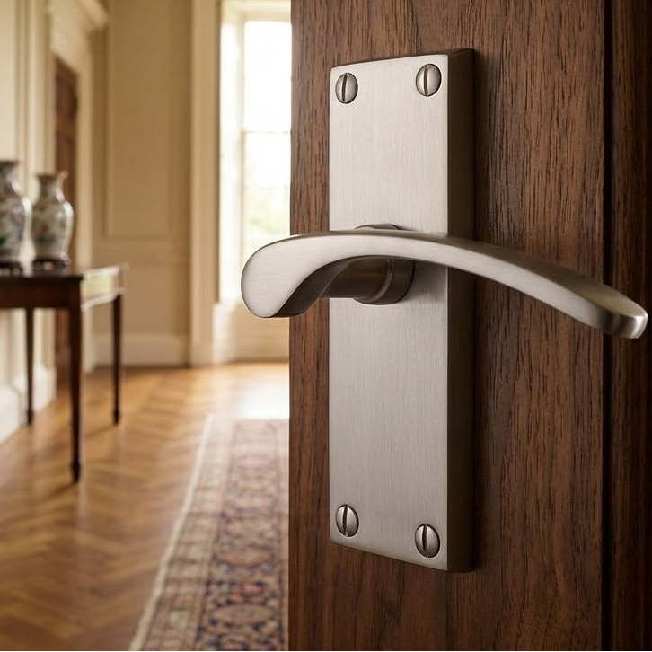 Sophia Curved Lever Satin Chrome Short Latch Door Handles