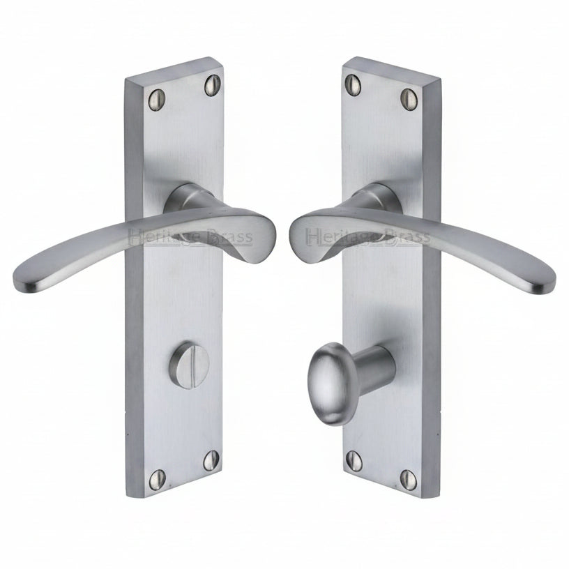 Sophia Curved Lever Satin Chrome Bathroom Door Handles