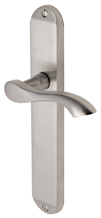 Algarve Long Shaped Lever Satin Nickel Latch Door Handles