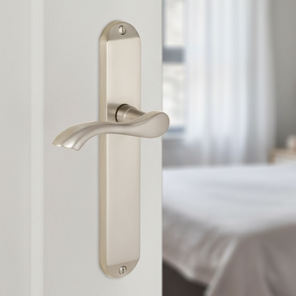 Algarve Long Shaped Lever Satin Nickel Latch Door Handles