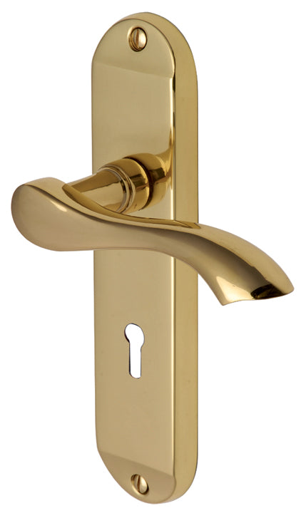 Algarve Small Shaped Lever Polished Brass Keyhole Door Handles