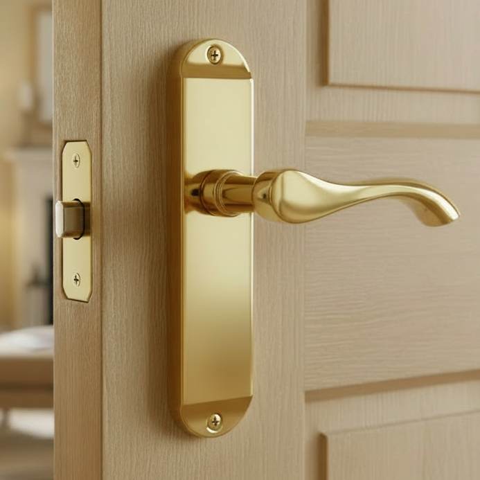 Algarve Small Shaped Lever Polished Brass Latch Door Handles