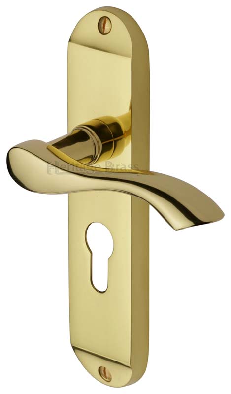 Algarve Small Shaped Lever Pol Brass 48mm Euro Cylinder Door Handles
