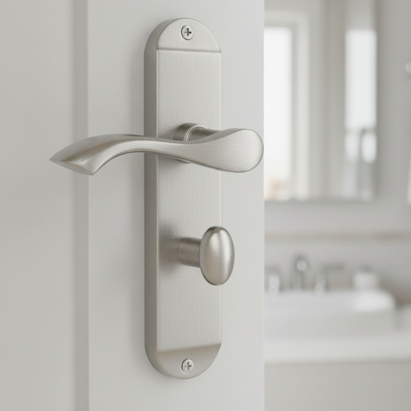 Algarve Small Shaped Lever Satin Chrome Bathroom Door Handles