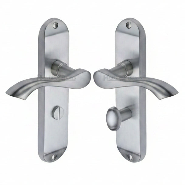 Algarve Small Shaped Lever Satin Chrome Bathroom Door Handles
