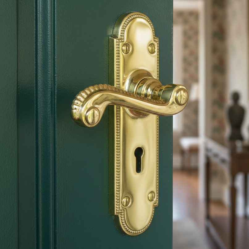 Adam Scroll Lever Polished Brass Keyhole Door Handles