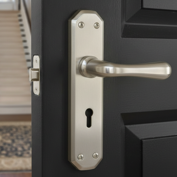 Charlbury Contoured Lever Satin Nickel Keyhole Door Handles