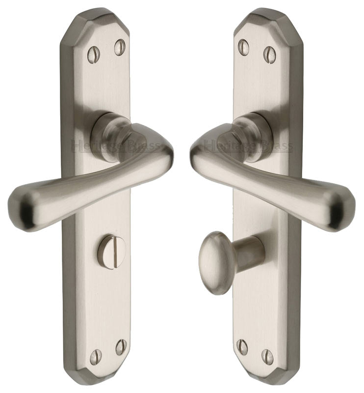 Charlbury Contoured Lever Satin Nickel Bathroom Lock Door Handles