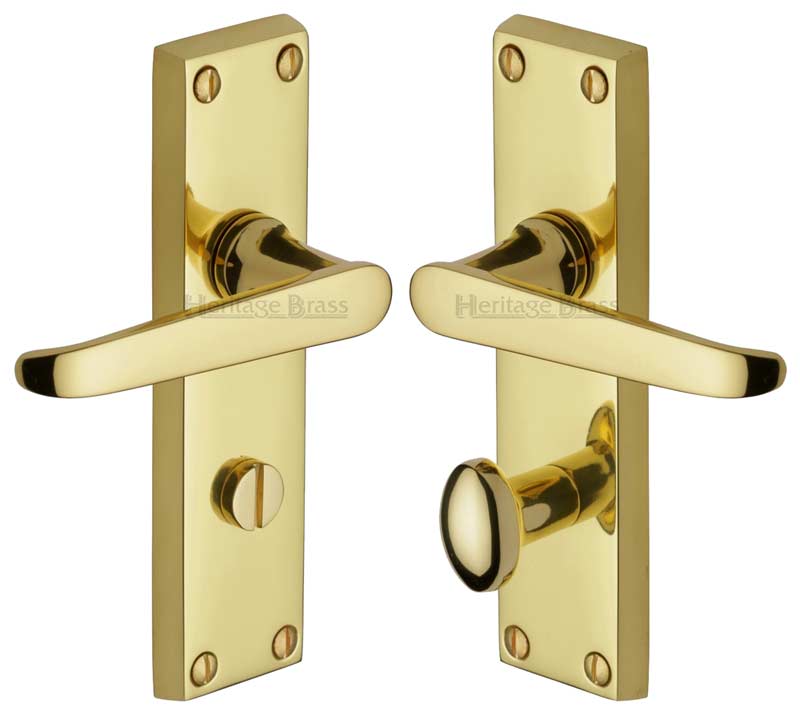 Victoria Straight Lever Polished Brass Bathroom Door Handles