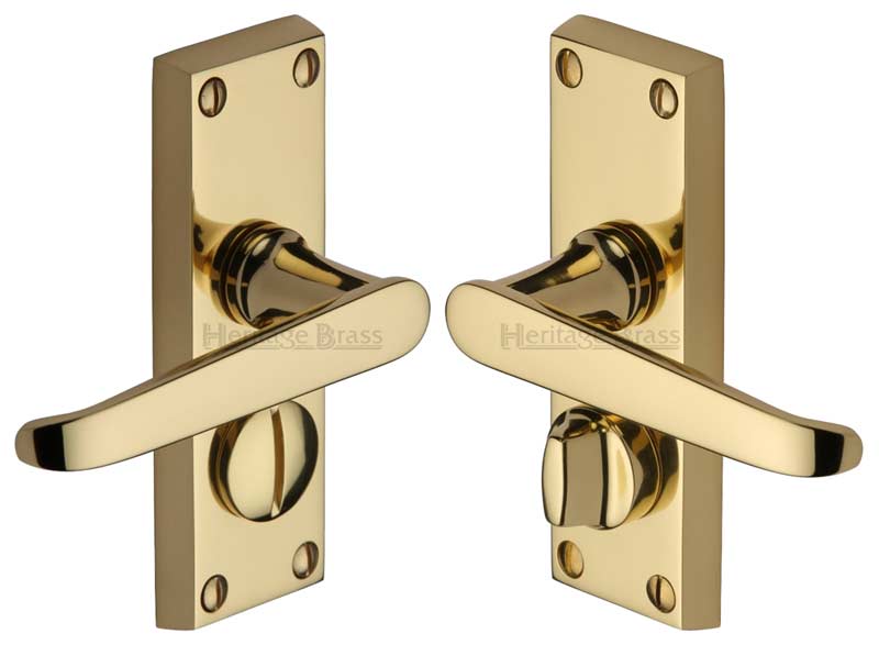 Victoria Straight Lever Polished Brass Privacy Lock Door Handles