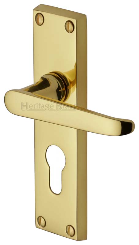 Victoria Straight Lever Polished Brass 48mm Euro Cylinder Door Handles