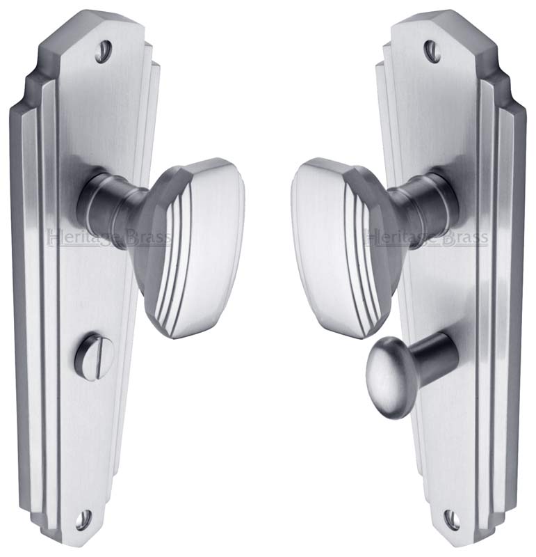 Charlston Art Deco Style Satin Chrome Bathroom Door Knob Set