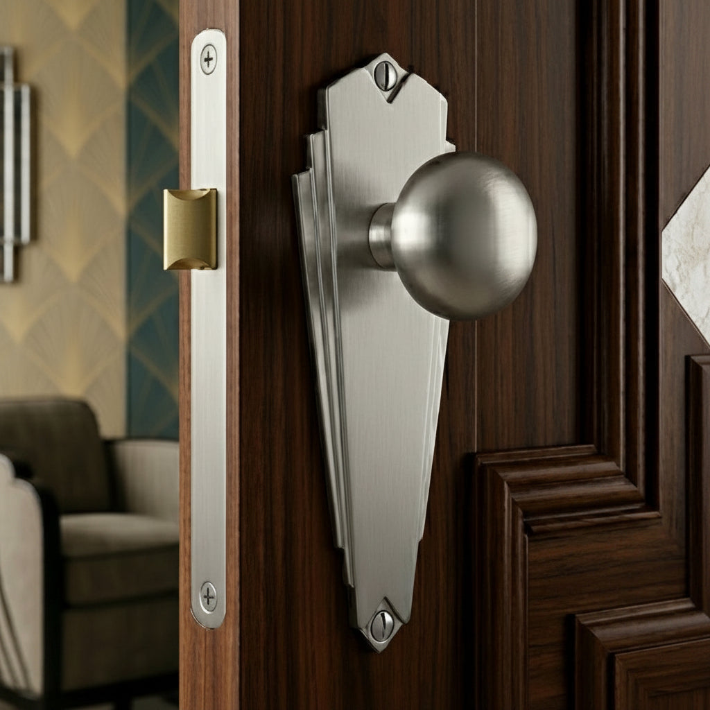 Broadway Satin Chrome Door Knob on Latch Plate Set