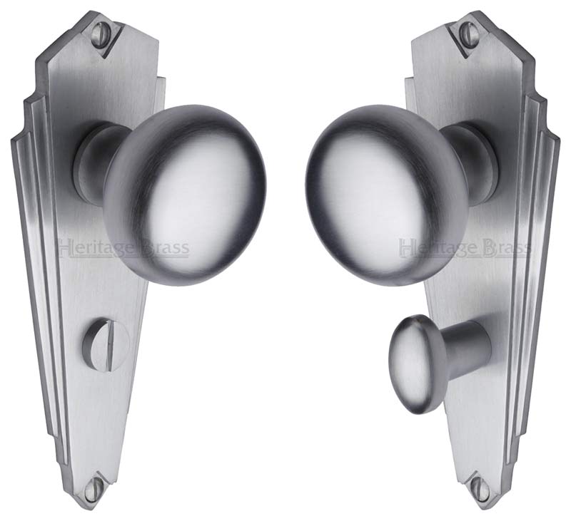Broadway Satin Chrome Bathroom Door Knob Set